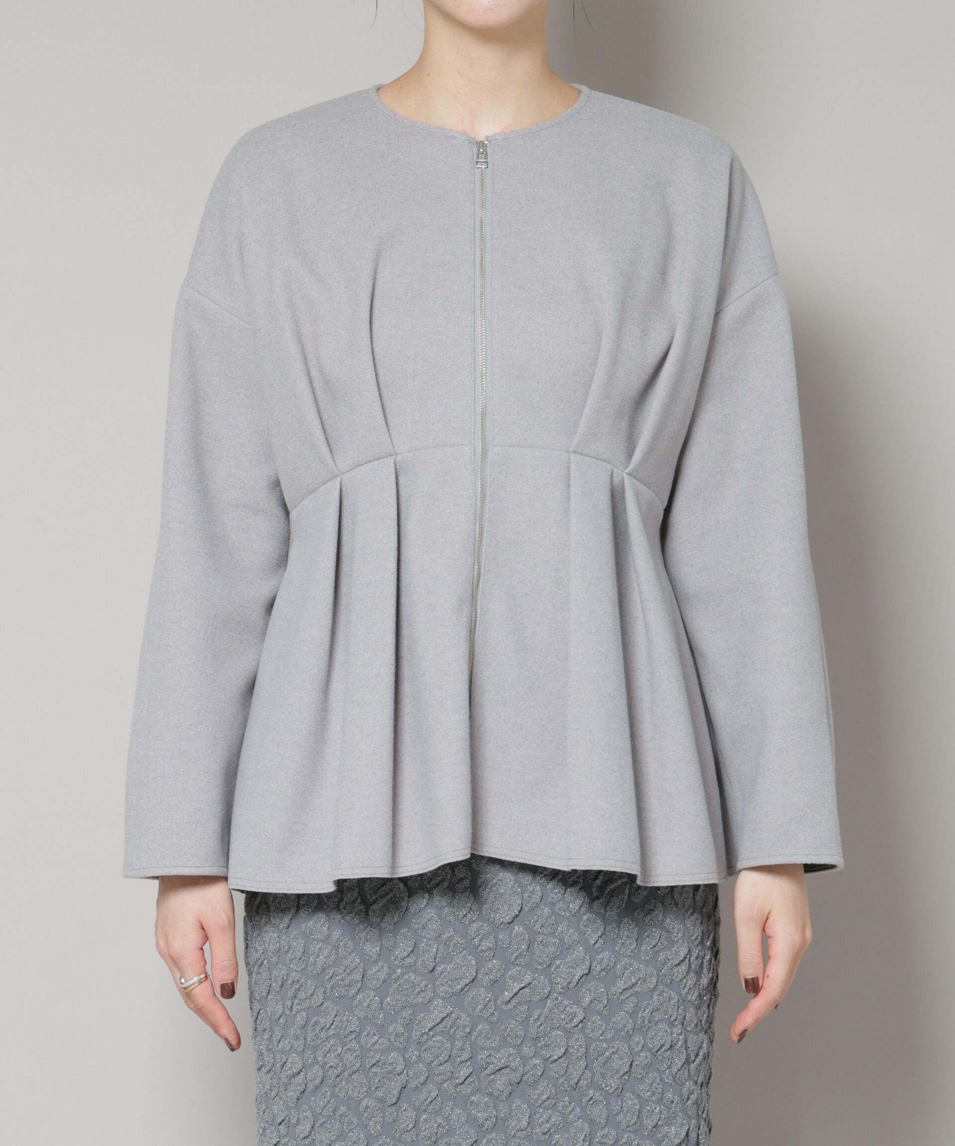 nano･universe「ニードルジャージーペプラムブルゾン」|ブルゾン・スタジャン|