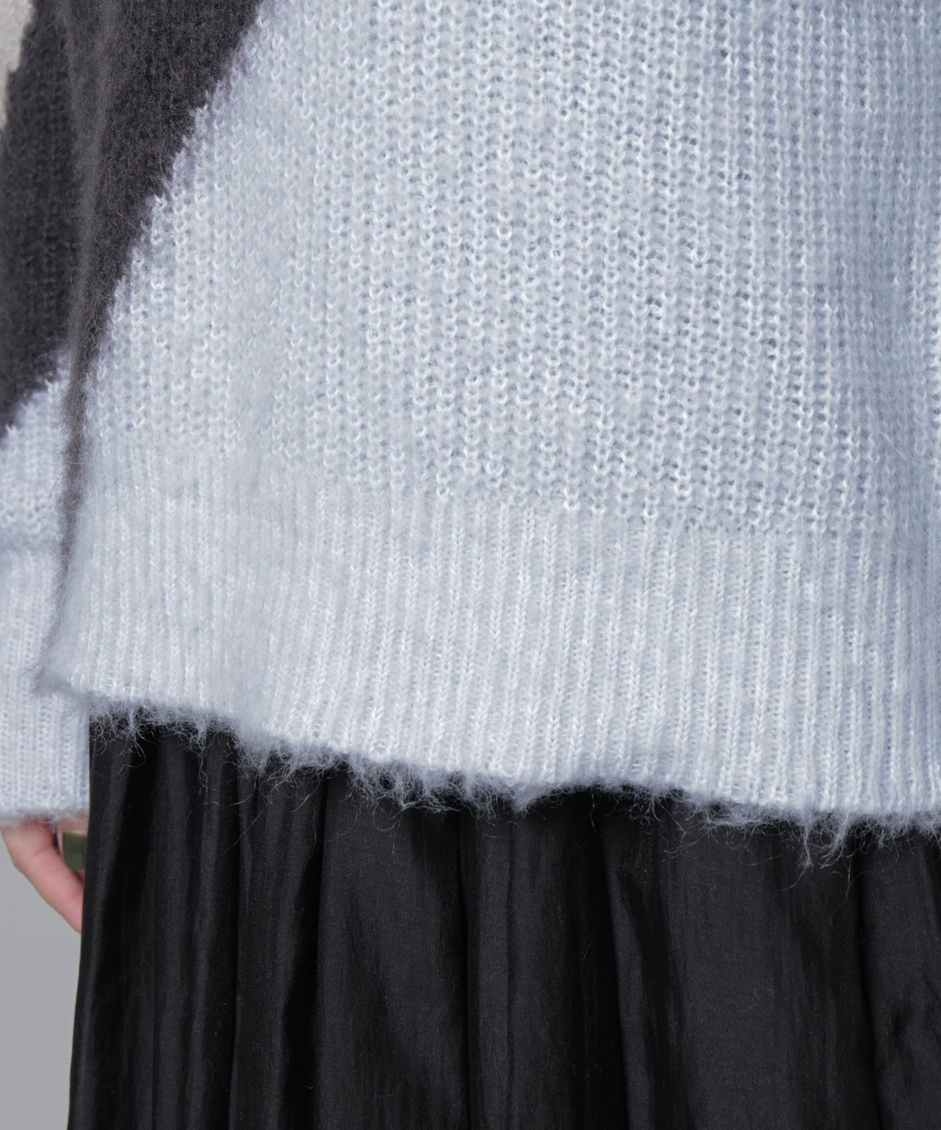 nano･universe「モヘヤ起毛カーブパターンブロッキングニット」|ニット・セーター|