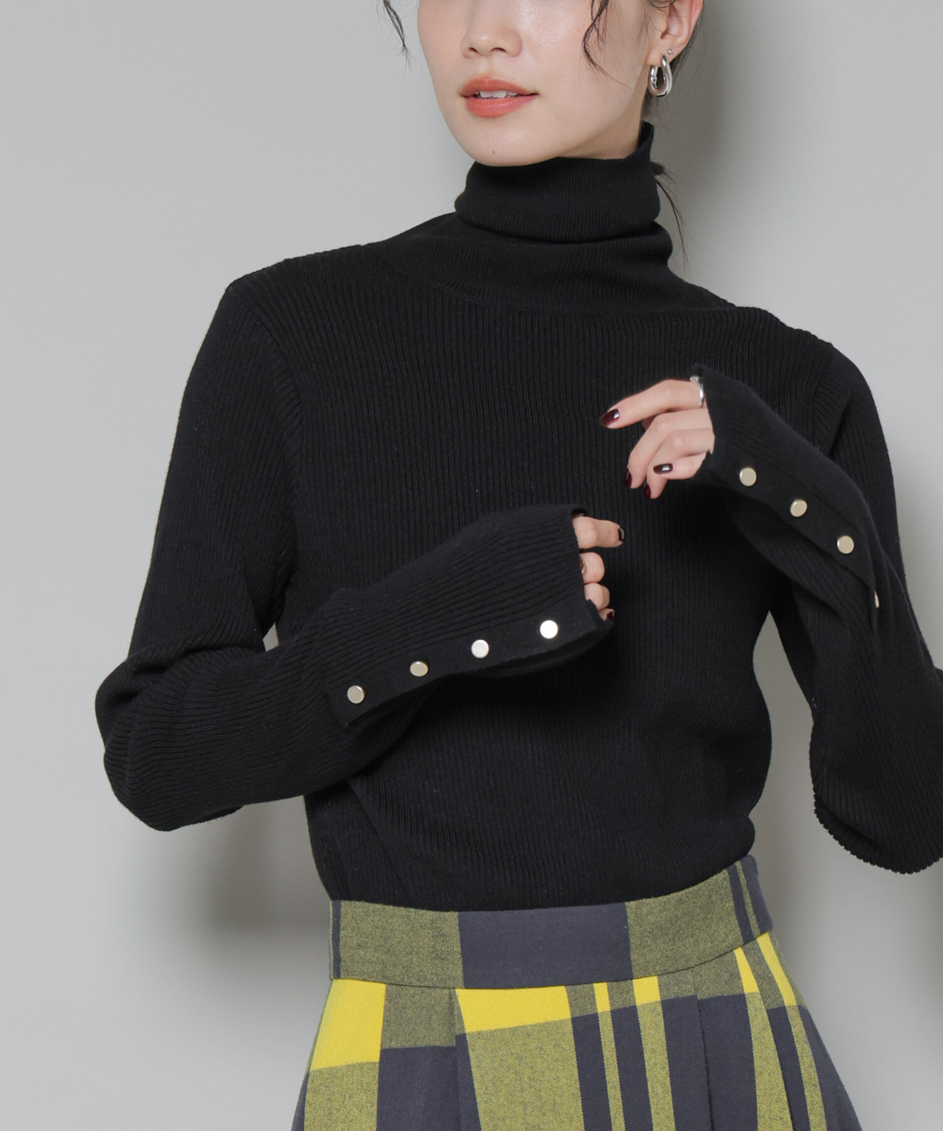 nano･universe「洗濯機洗可メタルボタンリブニット」|ニット・セーター|