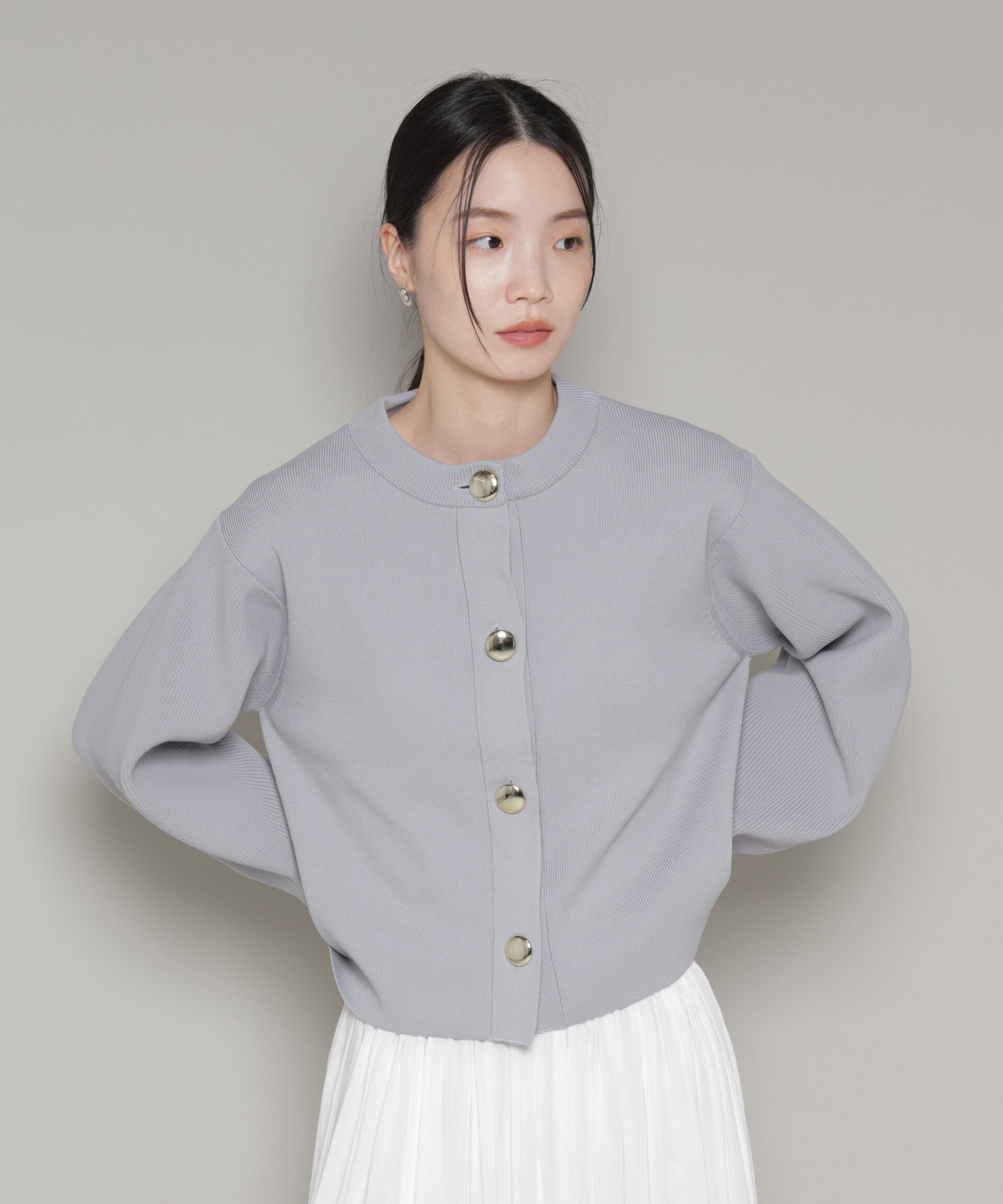 nano･universe「ビッグボタンクルーネックニットカーディガン」|ニット・セーター|