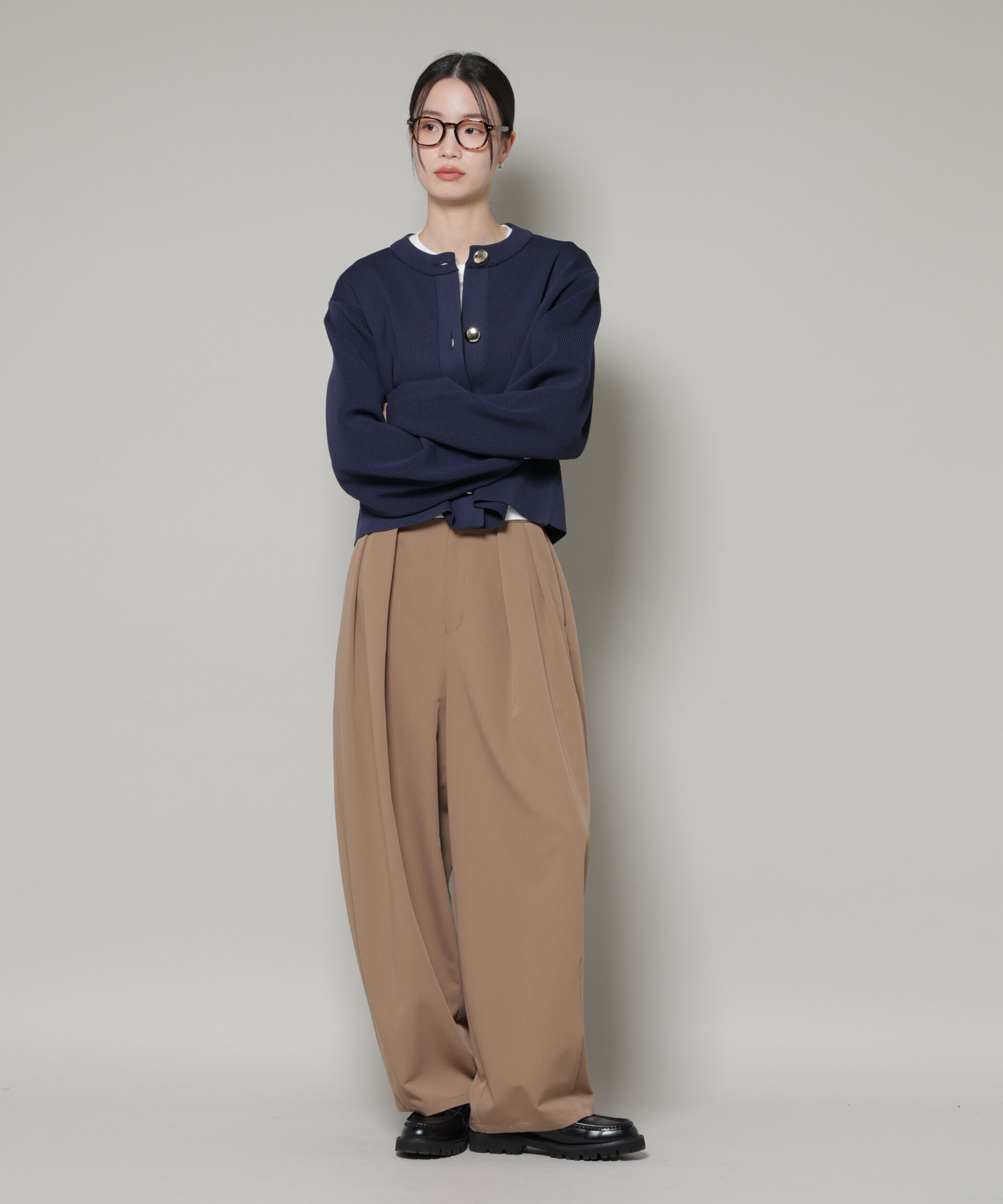 nano･universe「ビッグボタンクルーネックニットカーディガン」|ニット・セーター|