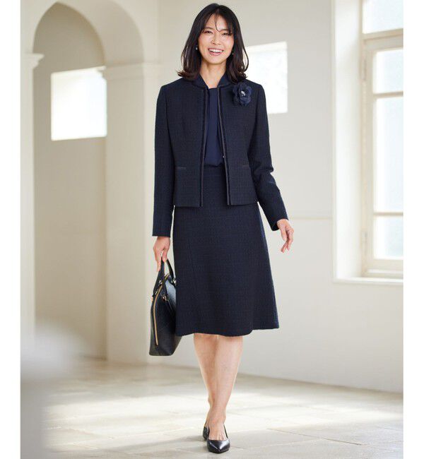 23区「【セットアップ対応】シャインツイードストレッチ ノーカラー ジャケット」|ノーカラージャケット|