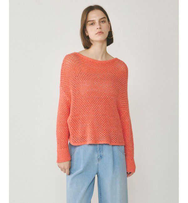  「スパンメッシュニットトップ」|ニット・セーター|オレンジ