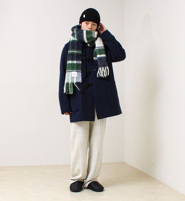 GLOSTER「ウール混ブークレ 大判チェックマフラー」|マフラー|