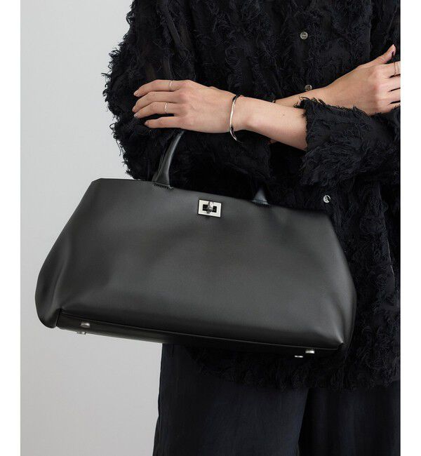 SALON adam et rope'「【WEB限定】【WS（ドゥーブル）】ソフトレザーメタルロックボストン」|ハンドバッグ|ブラック系(02)