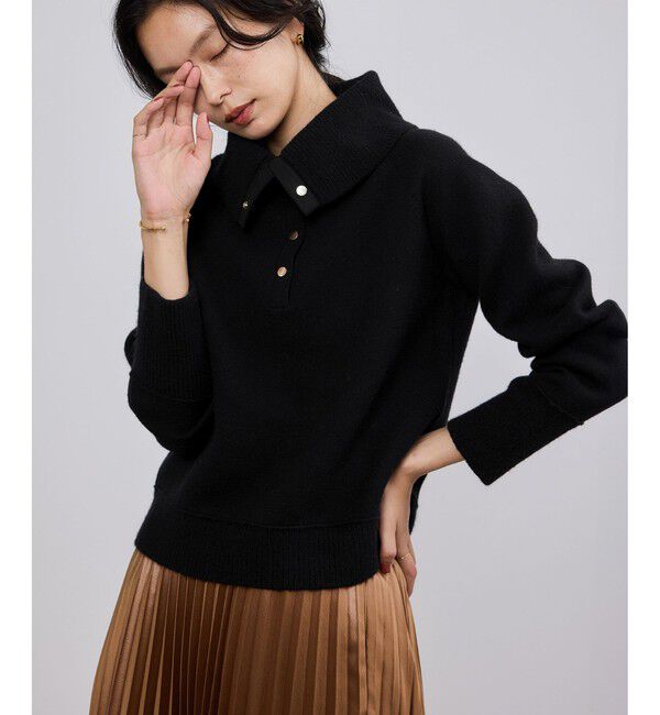 ROPE「接結ウールドットボタンハイネックニット/イージーケア」|ニット・セーター|ブラック(01)