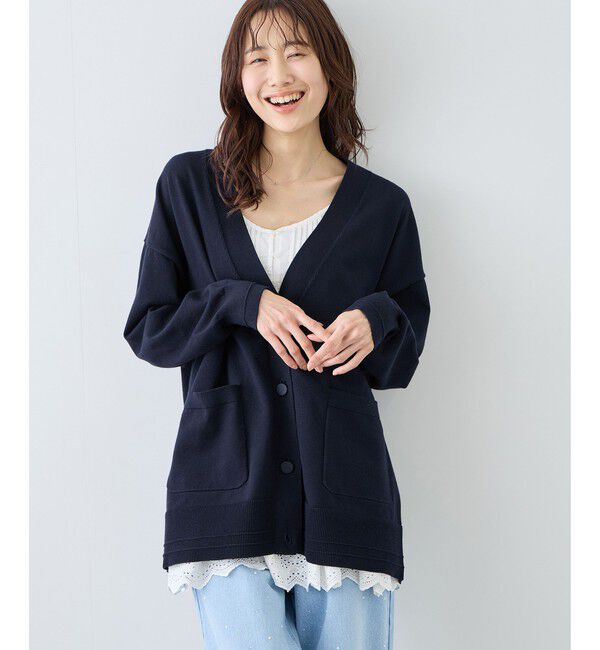 Rope&rsquo;Picnic「Vネックミドル丈フォルムカーディガン」|カーディガン|ネイビー(40)