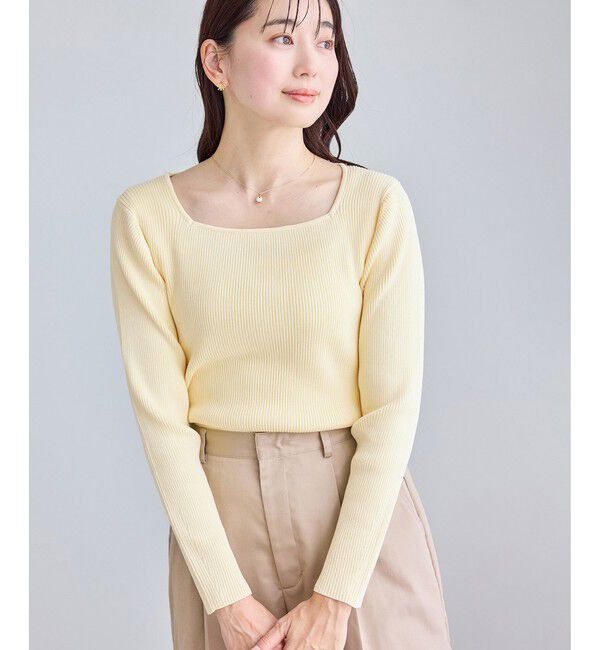 Rope&rsquo;Picnic「スクエアネックリブニット」|ニット・セーター|クリーム(83)