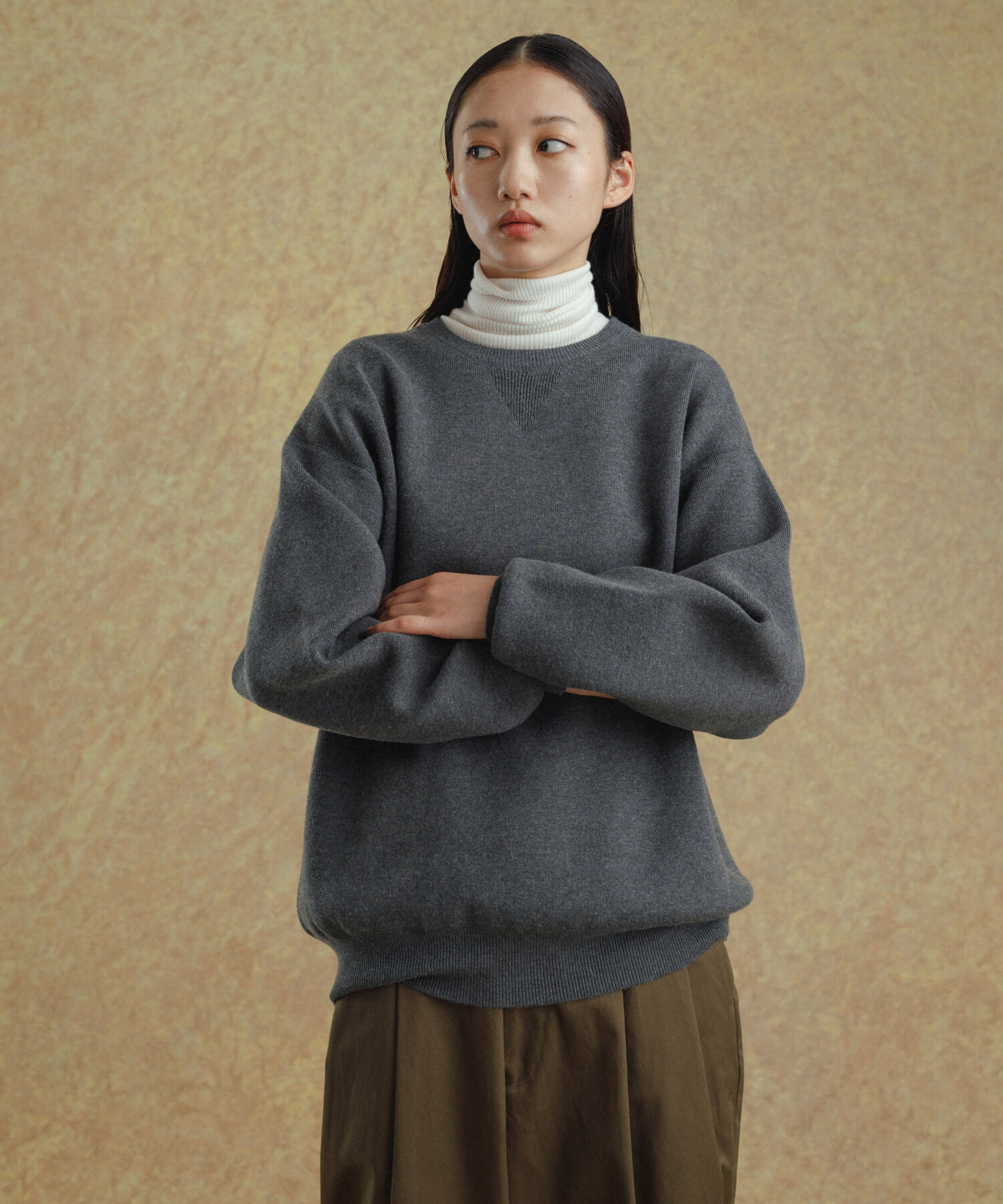 ADAM ET ROPE'「杢スウェット クルーネック ニットプルオーバー / ヘビーウエイト / ユニセックス」|ニット・セーター|ブルー(44)