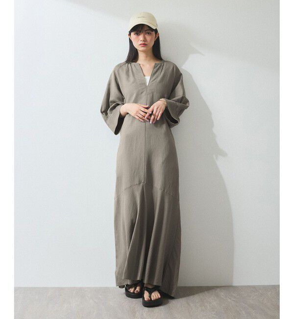 ADAM ET ROPE'「【WEB限定】・【新色追加】リネンボリュームスリーブワンピース」|ワンピース|