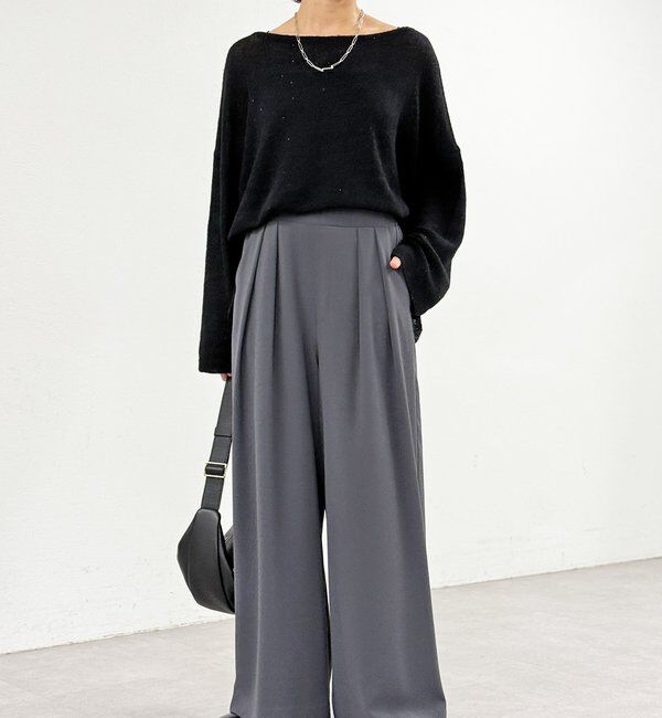  「【ウォッシャブル】【シーズンレスで使える】タックワイドスラックス」|チノ|