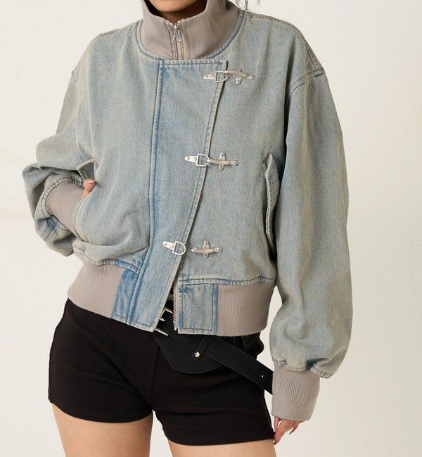  「FIREMAN SHORT BLOUSON(LEATHER/DENIM)」|ブルゾン・スタジャン|サックスブルー