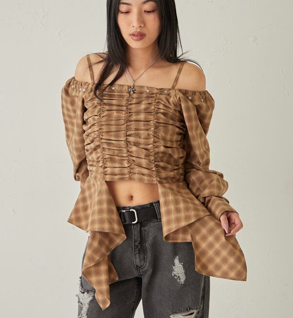  「ASYM HEM GATHER OFF-SHOULDER BLOUSE」|シャツ・ブラウス|