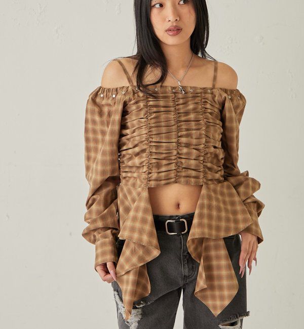  「ASYM HEM GATHER OFF-SHOULDER BLOUSE」|シャツ・ブラウス|