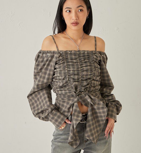  「ASYM HEM GATHER OFF-SHOULDER BLOUSE」|シャツ・ブラウス|