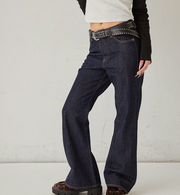  「DENIM TIGHT FLARE PANTS」|デニム|ネイビー