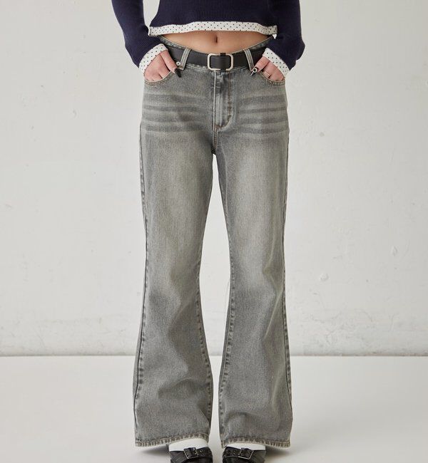  「DENIM TIGHT FLARE PANTS」|デニム|ライトグレー