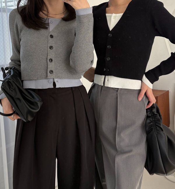  「バイカラーレイヤードカーディガン」|カーディガン|