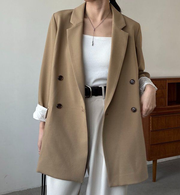  「【再販・サイズ展開あり・WEB限定カラー/グレージュ】Wテーラージャケット」|テーラードジャケット|