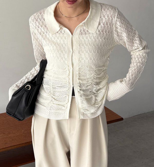  「レースシャーリングホックカーディガン」|カーディガン|ホワイト