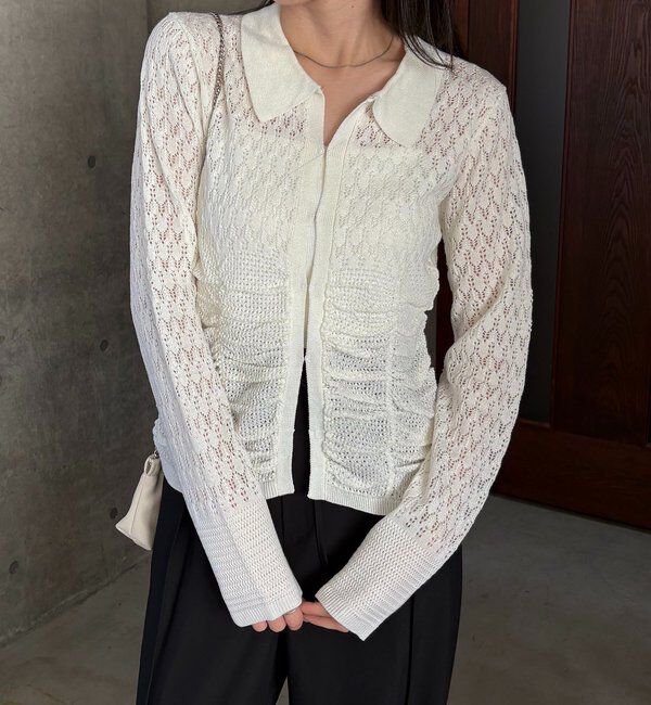  「レースシャーリングホックカーディガン」|カーディガン|