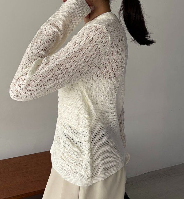  「レースシャーリングホックカーディガン」|カーディガン|