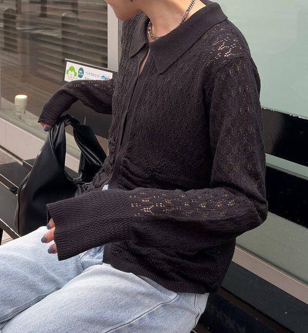  「レースシャーリングホックカーディガン」|カーディガン|