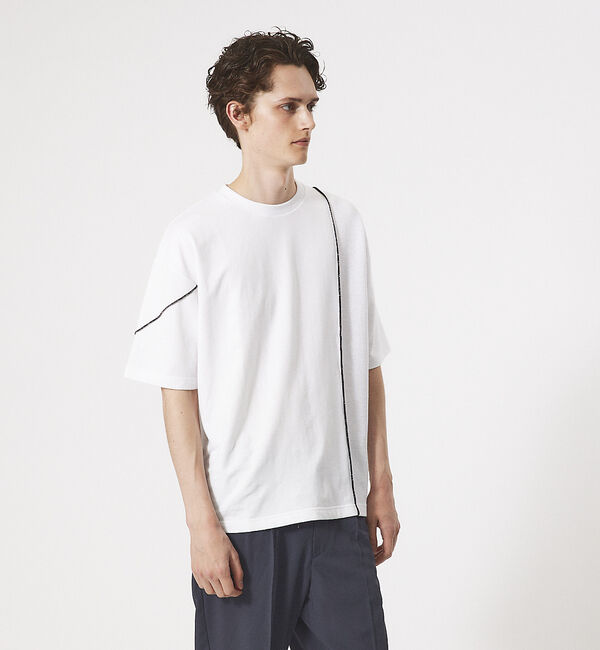 ABAHOUSE「【AH ABAHOUSE】ステッチワーク切替 ミニ裏毛 半袖 Tシャツ」|Tシャツ・カットソー|ホワイト