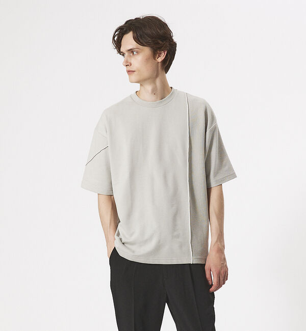 ABAHOUSE「【AH ABAHOUSE】ステッチワーク切替 ミニ裏毛 半袖 Tシャツ」|Tシャツ・カットソー|グレージュ