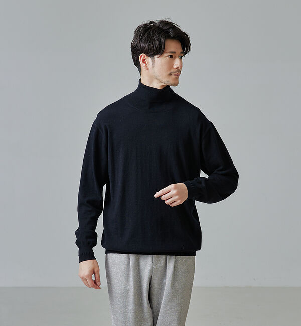 ABAHOUSE「【シルクの様な光沢】カシミヤ　タートルネック ニット」|ニット・セーター|ブラック