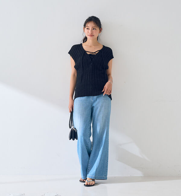 Rouge vif「麻混ニットレースアップベスト」|ニット・セーター|