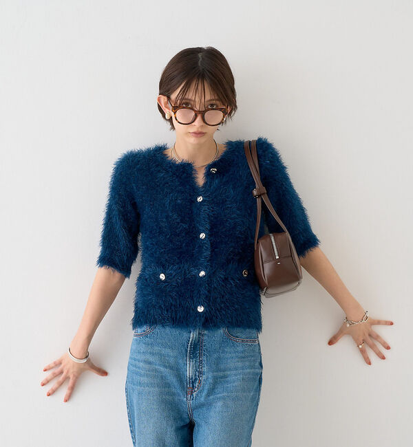 Rouge vif「【一部店舗限定】ハーフスリーブシャギーニットカーディガン」|ニット・セーター|