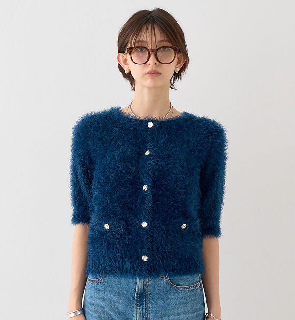 Rouge vif「【一部店舗限定】ハーフスリーブシャギーニットカーディガン」|ニット・セーター|