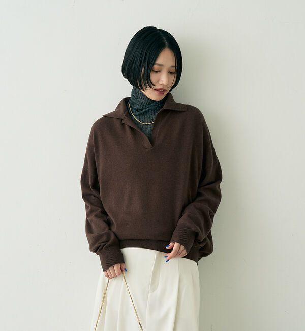 Rouge vif「カシミヤ混ウール襟付きスキッパーニット」|ニット・セーター|