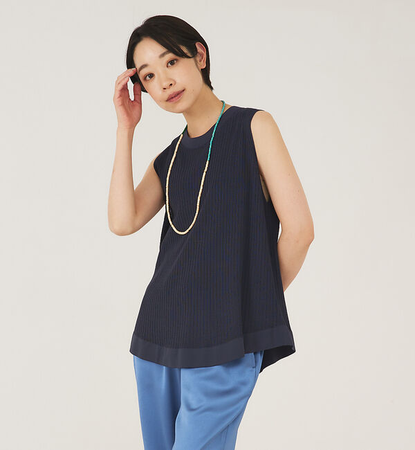 qualite「《セットアップ対応》レーヨンストレッチリブニット」|ニット・セーター|ブルーグレー