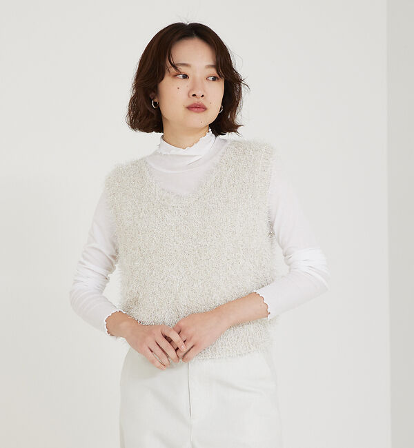 qualite「ラメシャギーニットベスト」|ベスト・ジレ|オフホワイト