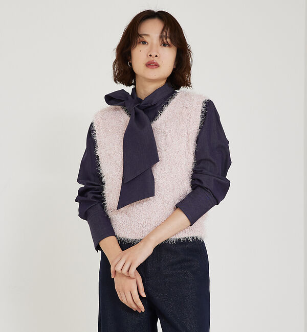 qualite「ラメシャギーニットベスト」|ベスト・ジレ|ピンク