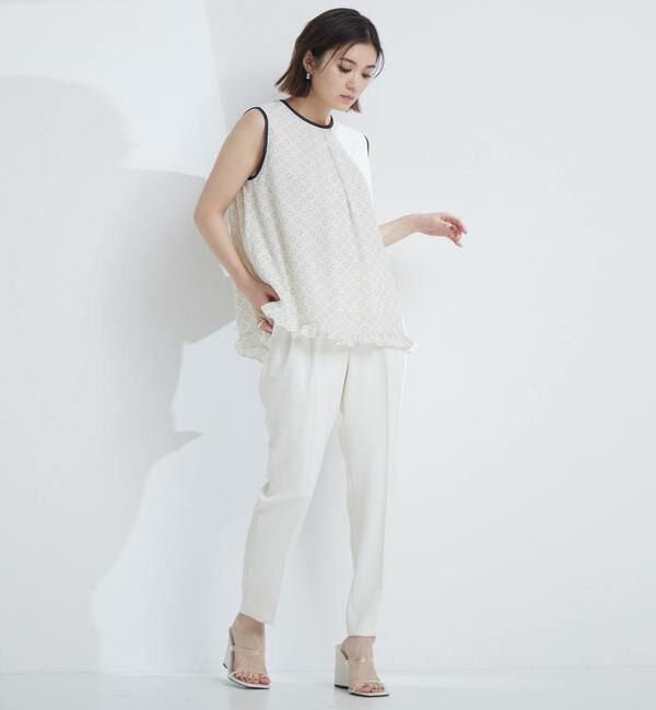 TIARA「ドット&times;ドットプリントフリルノースリーブブラウス」|シャツ・ブラウス|