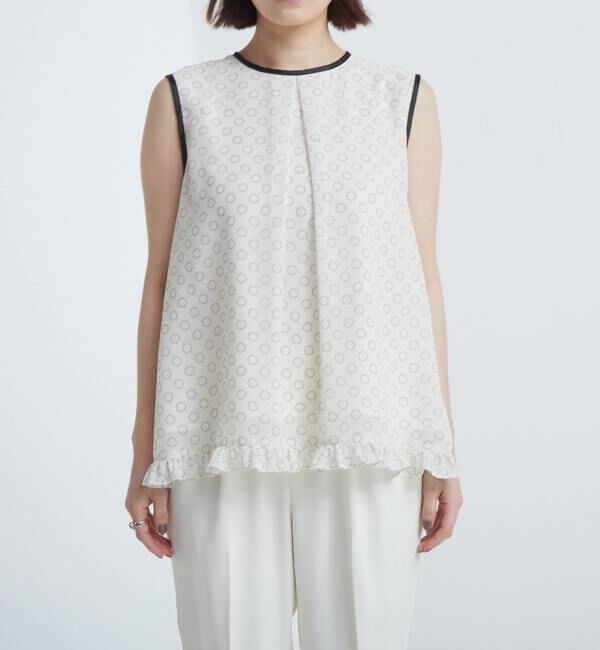 TIARA「ドット&times;ドットプリントフリルノースリーブブラウス」|シャツ・ブラウス|