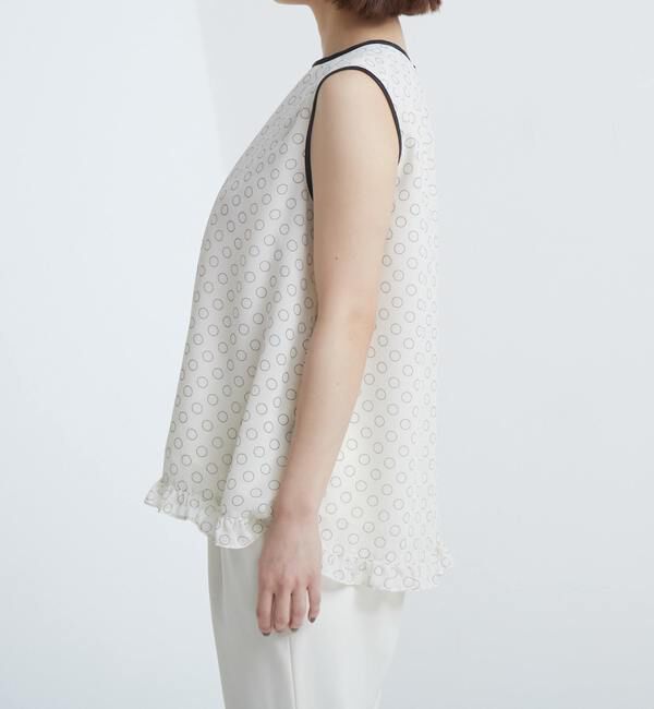 TIARA「ドット&times;ドットプリントフリルノースリーブブラウス」|シャツ・ブラウス|