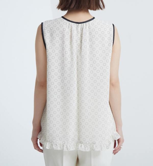 TIARA「ドット&times;ドットプリントフリルノースリーブブラウス」|シャツ・ブラウス|