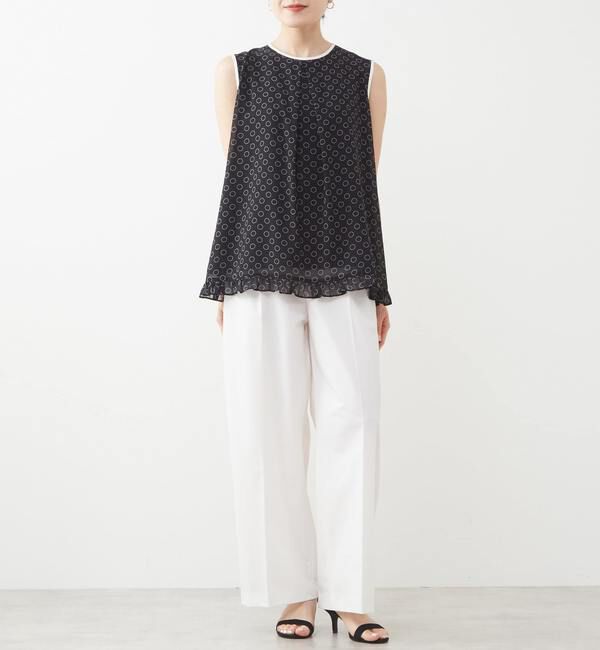 TIARA「ドット&times;ドットプリントフリルノースリーブブラウス」|シャツ・ブラウス|