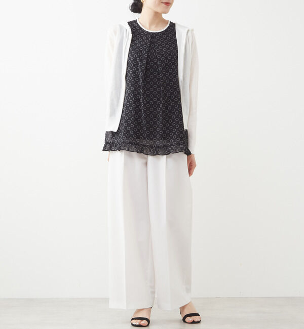 TIARA「ドット&times;ドットプリントフリルノースリーブブラウス」|シャツ・ブラウス|