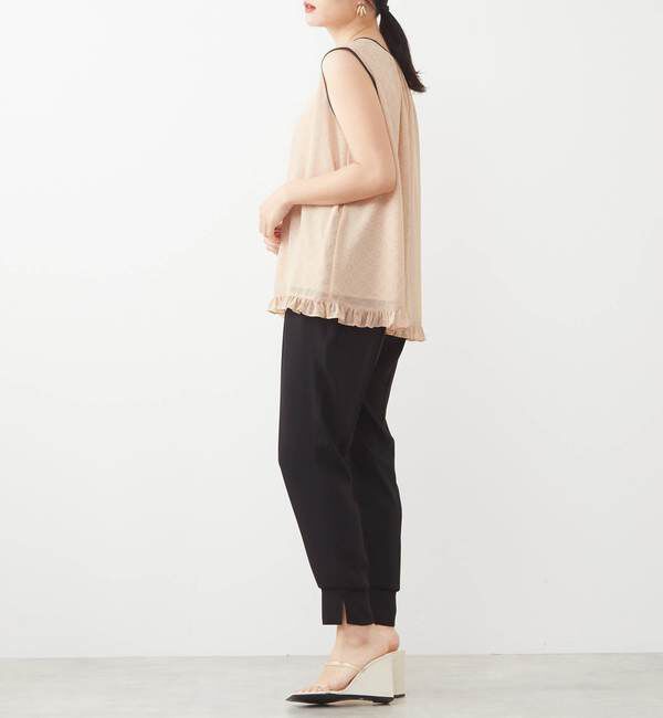 TIARA「ドット&times;ドットプリントフリルノースリーブブラウス」|シャツ・ブラウス|