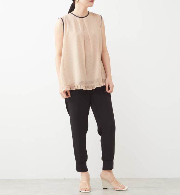 TIARA「ドット&times;ドットプリントフリルノースリーブブラウス」|シャツ・ブラウス|