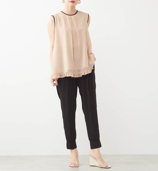 TIARA「ドット&times;ドットプリントフリルノースリーブブラウス」|シャツ・ブラウス|