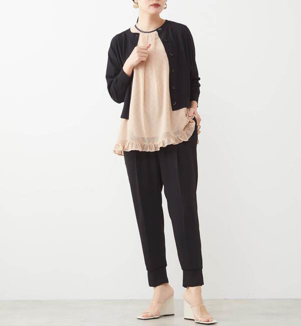 TIARA「ドット&times;ドットプリントフリルノースリーブブラウス」|シャツ・ブラウス|