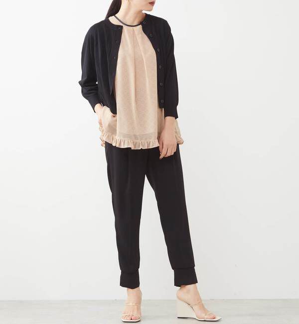 TIARA「ドット&times;ドットプリントフリルノースリーブブラウス」|シャツ・ブラウス|