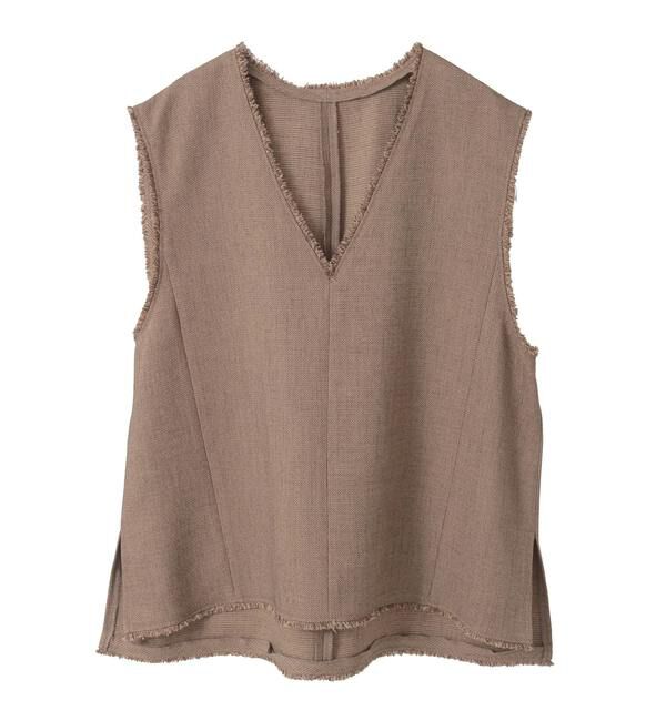 Liesse「Vネックフリンジベスト」|シャツ・ブラウス|ブラウン