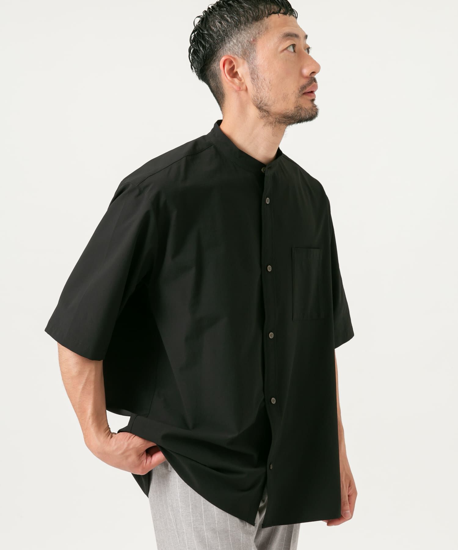 URBAN RESEARCH ROSSO「『XLサイズあり』マイクロサッカーバンドカラー半袖シャツ」|シャツ・ブラウス|